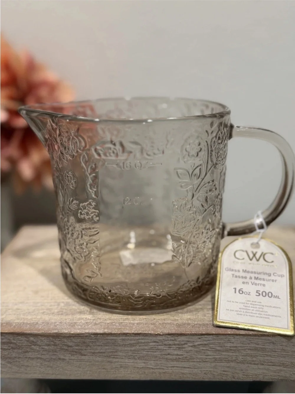 CWC Cook With Color Glass Measuring Cups 16oz & 32oz ~ 2 & 4 Cups CREAM Floral